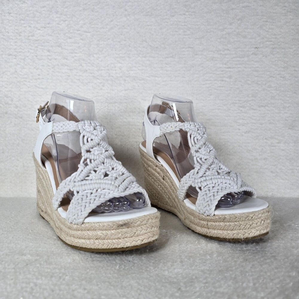 Rusauise White Macrame Platform Sandals Espadrilles Size 38 US Size 7.5